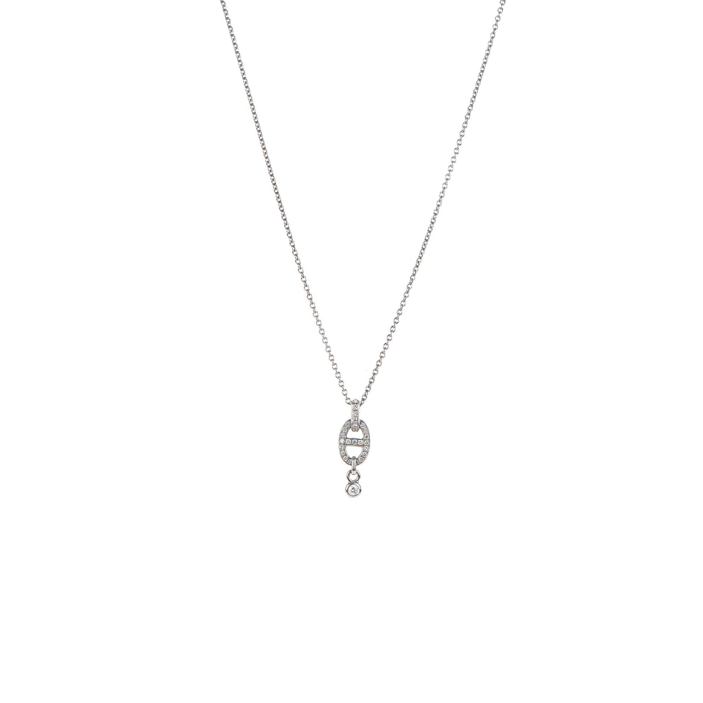 HERMÈS 18K WHITE GOLD DIAMOND PM CHAINE D'ANCRE ENCHAINEE NECKLACE 